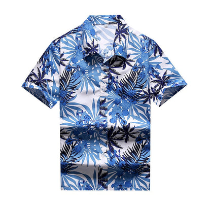 Summer Breathable Hawaiian Shirts Men Coconut Tree Printed Short Sleeve Button Down Vacation Chemise Homme Plus Size 3XL 4XL 5XL