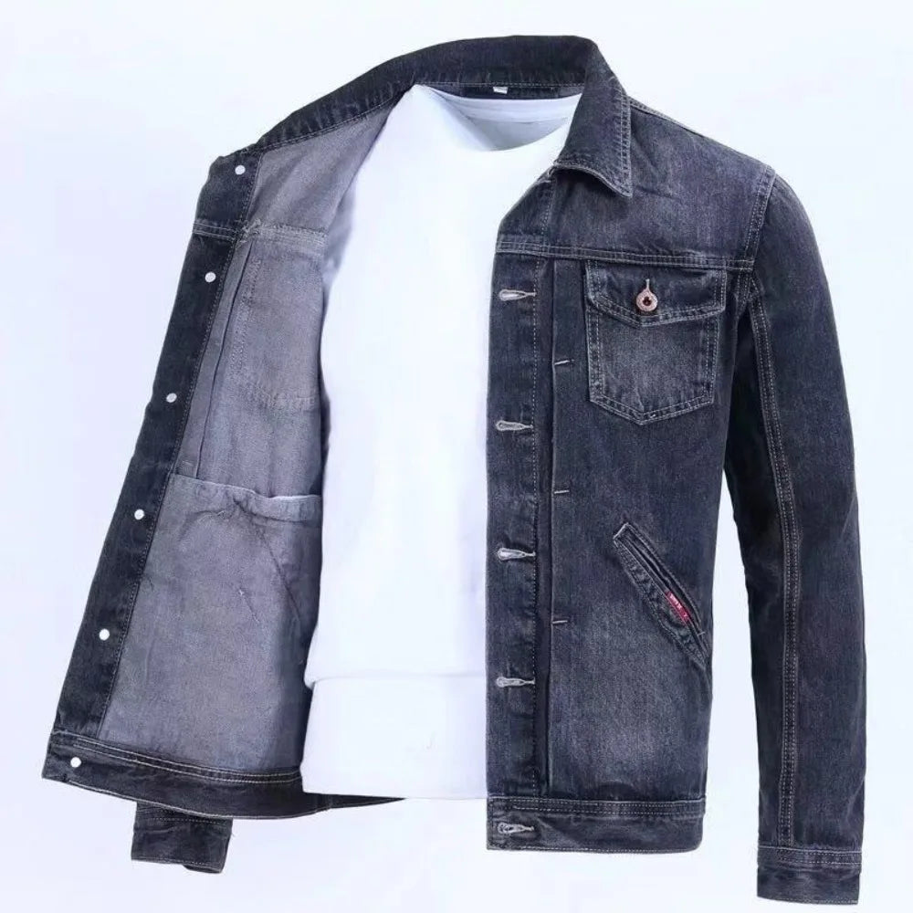 Spring and fall retro denim jacket men's fashion brand handsome cargo jacket Korean version slim casual wear clothes