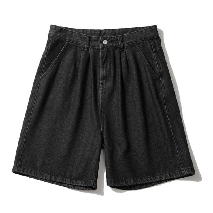 Wide Leg Baggy Denim Shorts Men Summer Thin Solid Color Casual Loose Simple Knee-length Five-point Pants Male Jeans Shorts