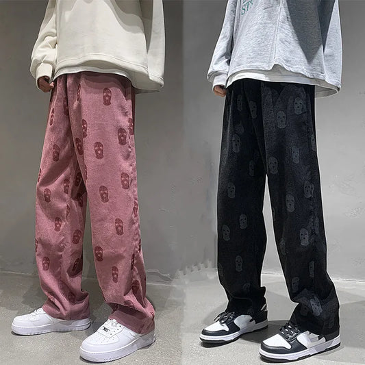 saferido Baggy Corduroy Men Wide Pants Spring Fashion Design Print Trousers Hiphop Straight Sweatpants Oversized Bottoms Man Y2k Clothes