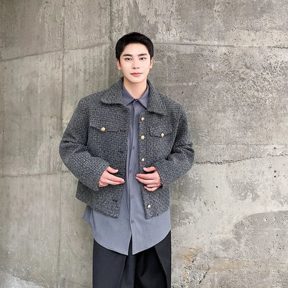 saferido Men's Clothing 2024 Spring Autumn Loose Lapel Short Style Coat Korean Streetwear Single Breasted Wool Jackets For Male