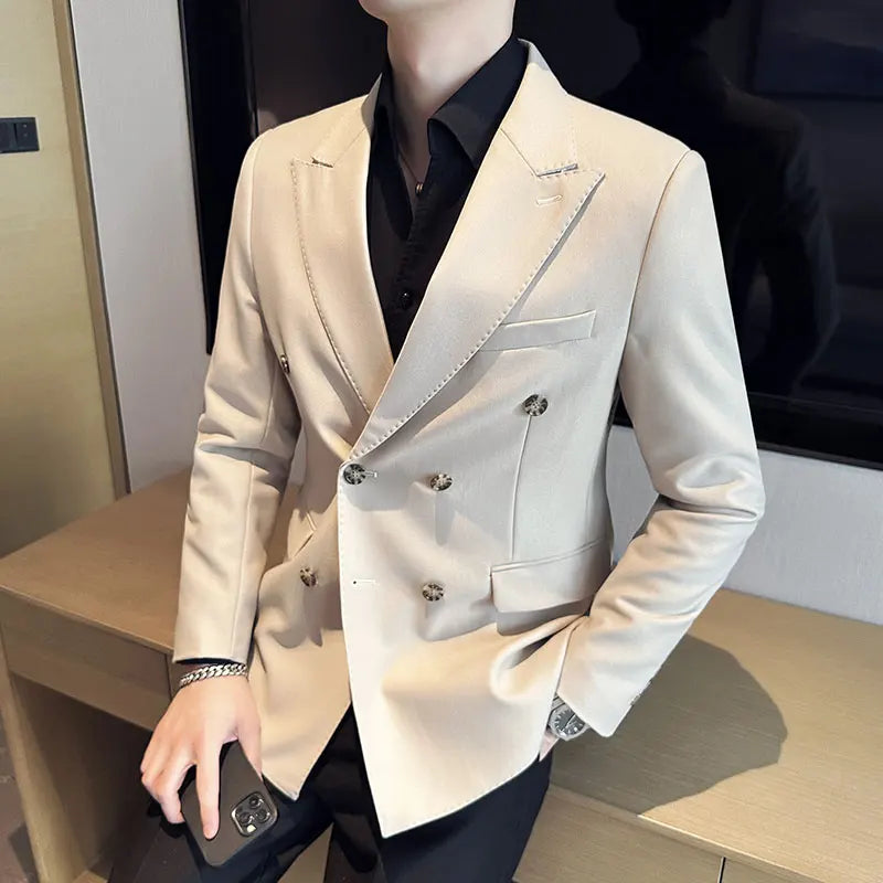 saferido Spring Business Casual Suit Blazer Coat Uniform Men Streetwear Suit Jacket Outerwear Clothing Men Double Breasted Blazer S-3XL