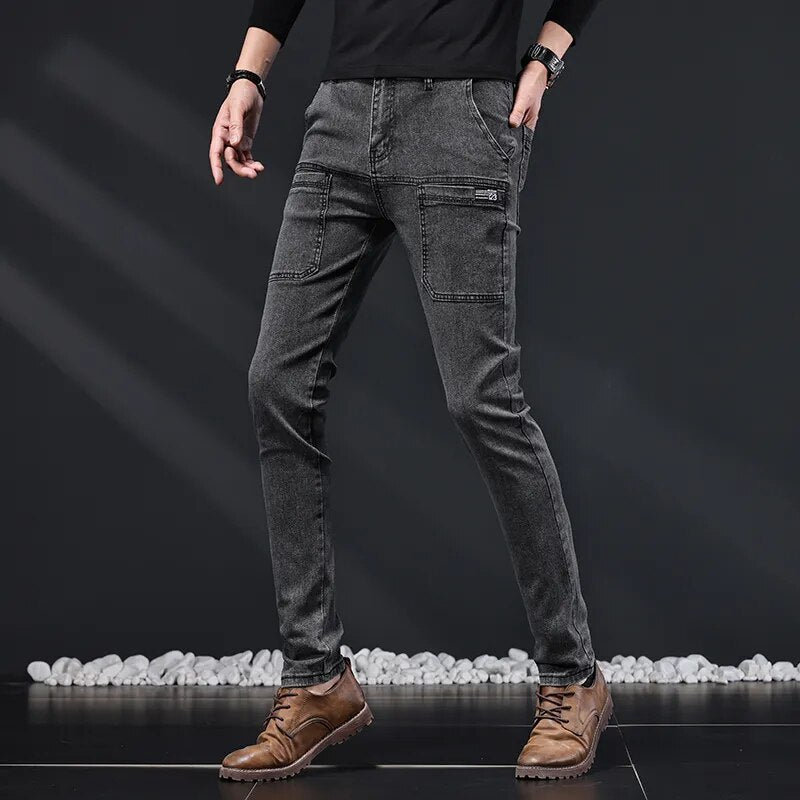 New Men's Slim Jeans Stretch Skinny Multi Pocket Fashion Designer Denim Trousers Male Brand Clothes Pants Streetwear