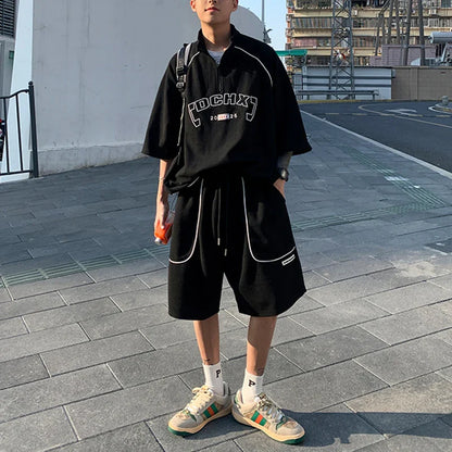 saferido Y2K Summer Streetwear Tracksuit Men Hip Hop Loose Suit Korean Fashion T-shirt + Shorts Sets 2024 Mens High Street Two-piece Sets