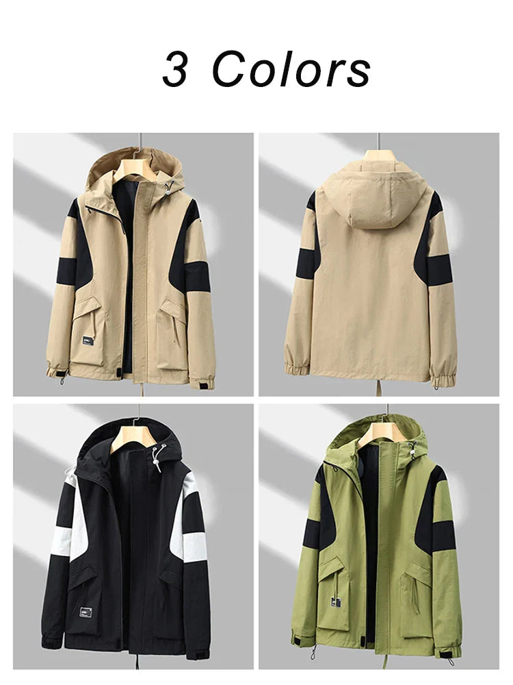 saferido 2024 New Spring Men's Jacket Korean Fashion Streetwear Hooded Windbreaker Men Loose Casual Jackets Patchwork Coat Plus Size 8XL