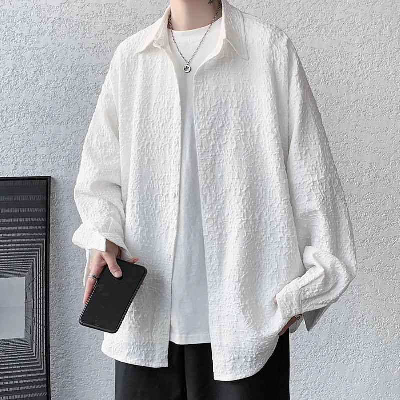 saferido Men's Special Chic Long Sleeve Shirts Korean Lapel Shirt Fashion Casual Oversize Shirt Coat High Quality Solid Simple Clothing