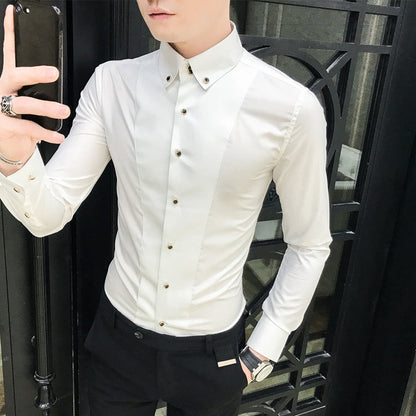 British Style Shirts for Men Fashion Men Clothing Summer Long Sleeve Men Casual Shirts Slim Fit Camisas 3XL-M