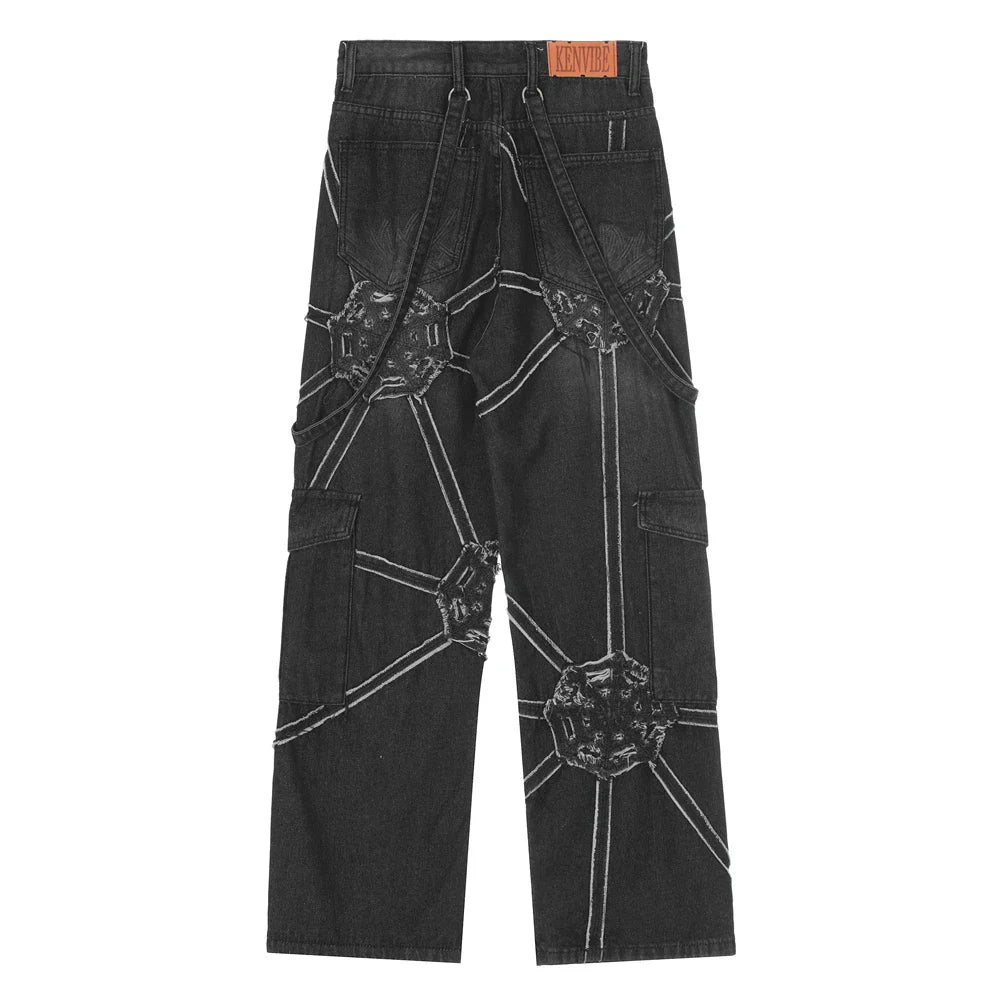 saferido Oversized Hip Hop Wide Leg Jeans Men Y2k Punk Graphic Straight-leg Loose Trousers Black Cool Rap High Street Baggy Denim Pants