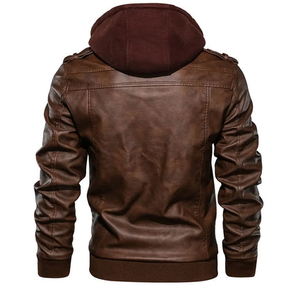 Men Brand Military Hooded Zipper Motorcycle Leather Jacket PU Leather Jackets Autumn Coat Plus Size S-5XL