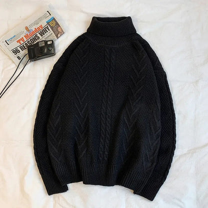 Winter Warm Men's Turtleneck Sweaters Solid Korean Man Casual Knitter Pullovers  Harajuku Male Fleece Sweaters