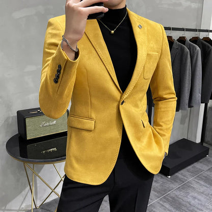 saferido  High Quality Blazer Men's British Trend Premium Simple Business Elegant Fashion Casual Gentleman Slim Suit Deer Velv Jacket