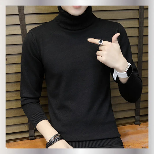 Men Casual Knit Sweaters/Male Slim Fit Turtleneck Tight Knit Shirt Men's Knitted Sweaters Autumn Winter