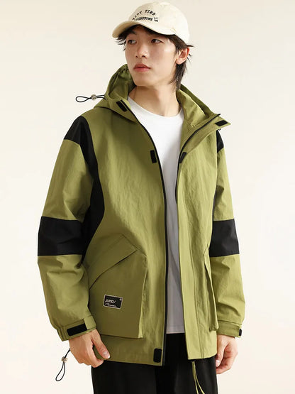 saferido 2024 New Spring Men's Jacket Korean Fashion Streetwear Hooded Windbreaker Men Loose Casual Jackets Patchwork Coat Plus Size 8XL