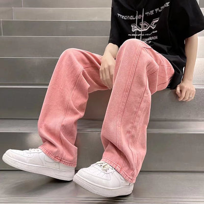 Street Vibe Style Jeans Men's Loose Straight Pants Trendy Brand American Baggy Wide-leg Pants Pink Jeans Spring and Autumn