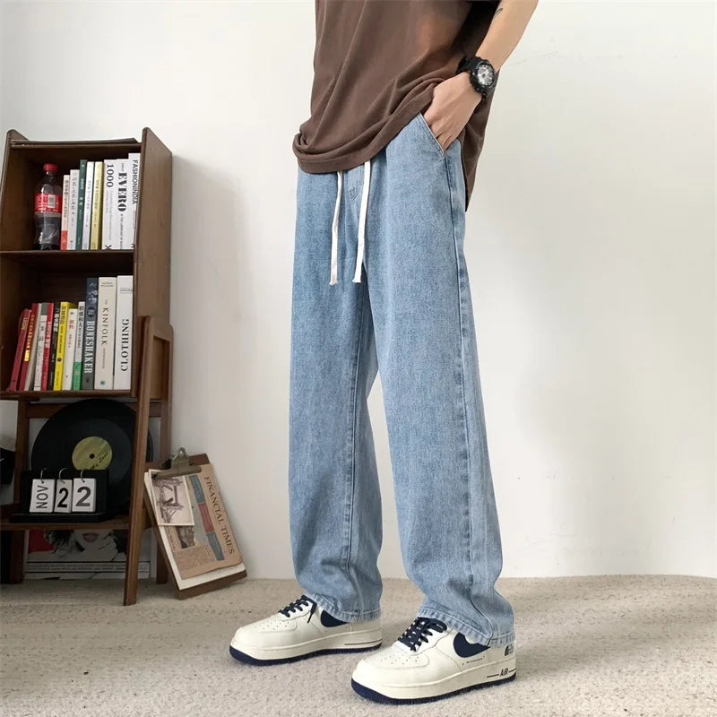 saferido Men's Jeans Fashion Embroidery Baggy Denim Trousers Spring Vintage Straight Wide Pants Male Bottoms Casual Y2K Clothes