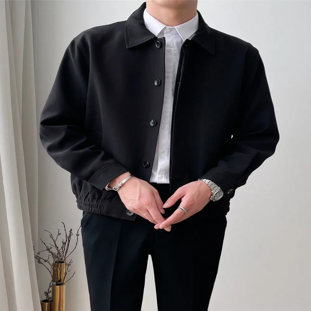 Spring and Autumn new men's casual lapel jacket loose Korean version of the trend short simple solid color coat jacket men's wea