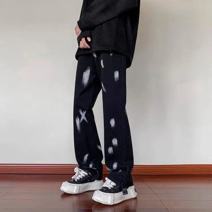 saferido American High Street Vibe Style Pants Trend Black Design Sense Tie Dyed Jeans Men'S Hiphop Straight Pants