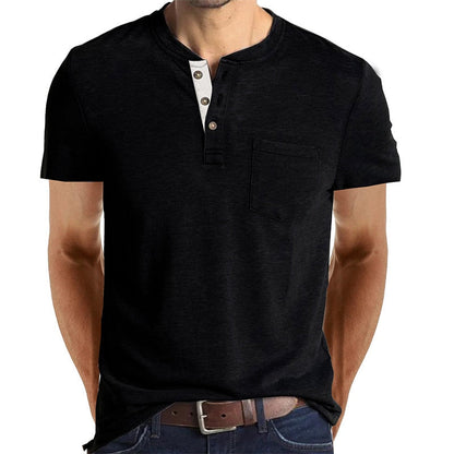 Summer Henley Collar T-Shirts Mens Short Sleeve Casual Men's Tops Tee Fashion Solid Cotton T Shirt for Men