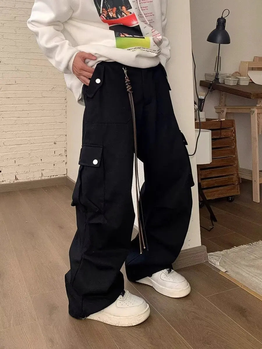 saferido Wide Cargo Pants Men Baggy Oversize Cargo Trousers Male Oversize  Loose Casual Streetwear Hip Hop Pocket Spring