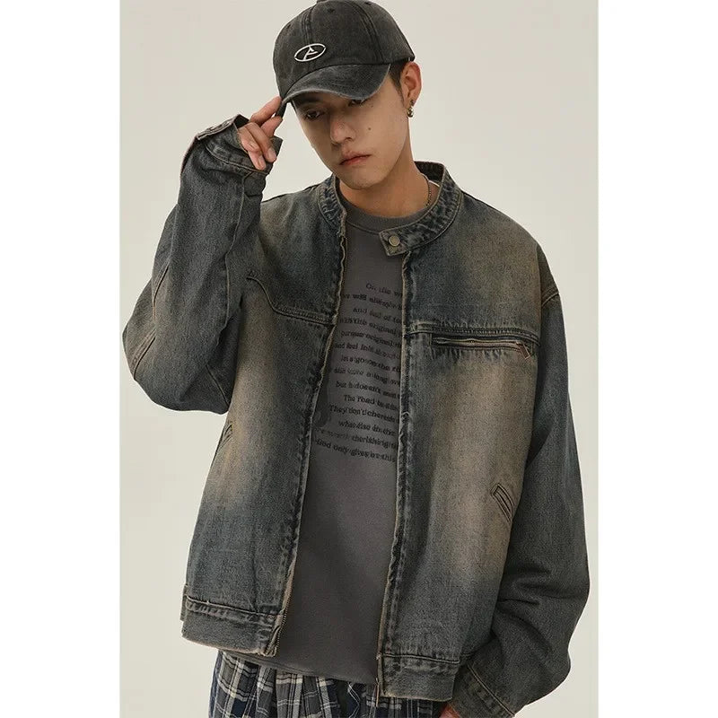 saferido Small niche retro washed vintage denim jacket men's spring autumn clothing new loose casual jacket for men's top