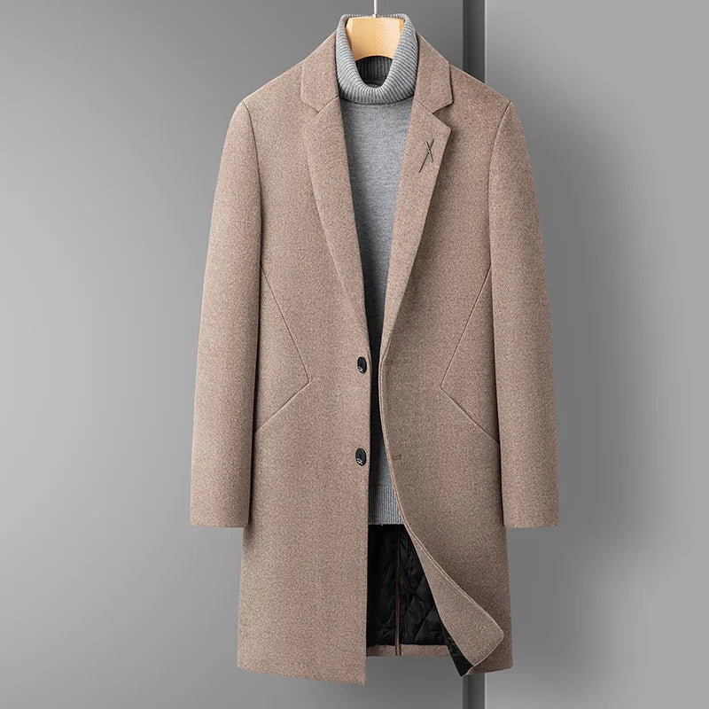 High Quality  Men's Fashion Handsome Trend Casual Plus Cotton Wool Coat Coat Long Coat Men  Cashmere  Thick （Winter)  Polyester