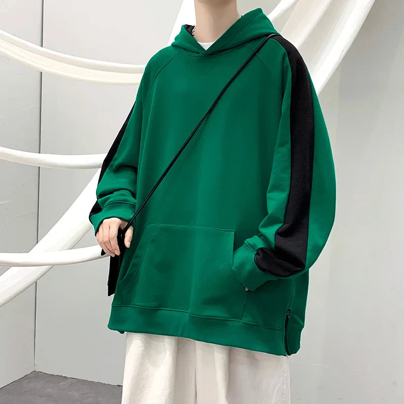 saferido Autumn Baggy Hoodies Contrast Color Sleeve Pullover Korean Fashion Classic Sweatshirt Women/Men Streetwear Green Hoodie Harajuku