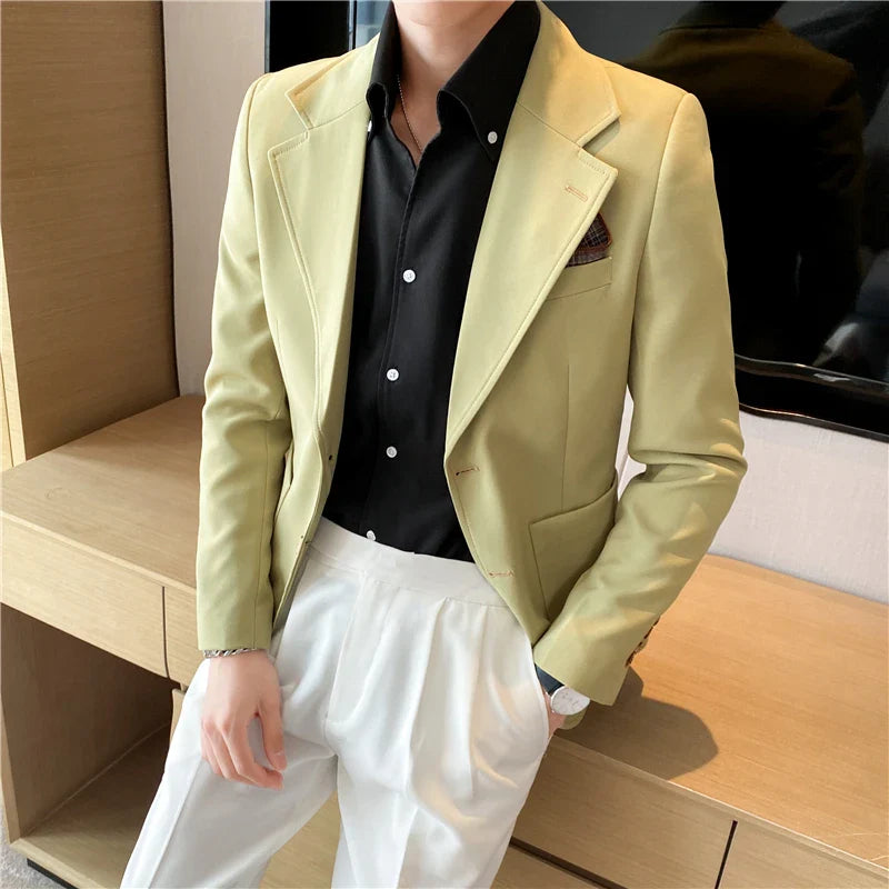 saferido  High Quality Korean Slim Fit Blazer Jackets Men Clothing Simple Two Buttons Business Formal Wear Casual Suit Coats 3XL-S