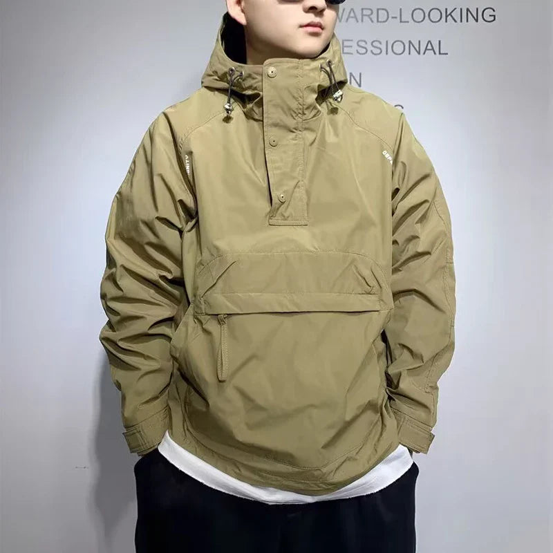 Men's Sweatshirt Luxury Pocket Jackets Hoodie Hip Hop Harajuku Streetwear Korean Fashion Jacket Casual Half-zip Loose Coats Men