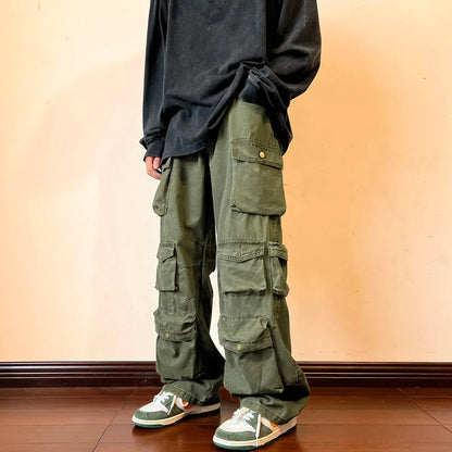 Y2k Men's Cargo Pants Multi Pocket Male Hiphop Overalls High Street Safari Style Trousers Summer New Streetwear