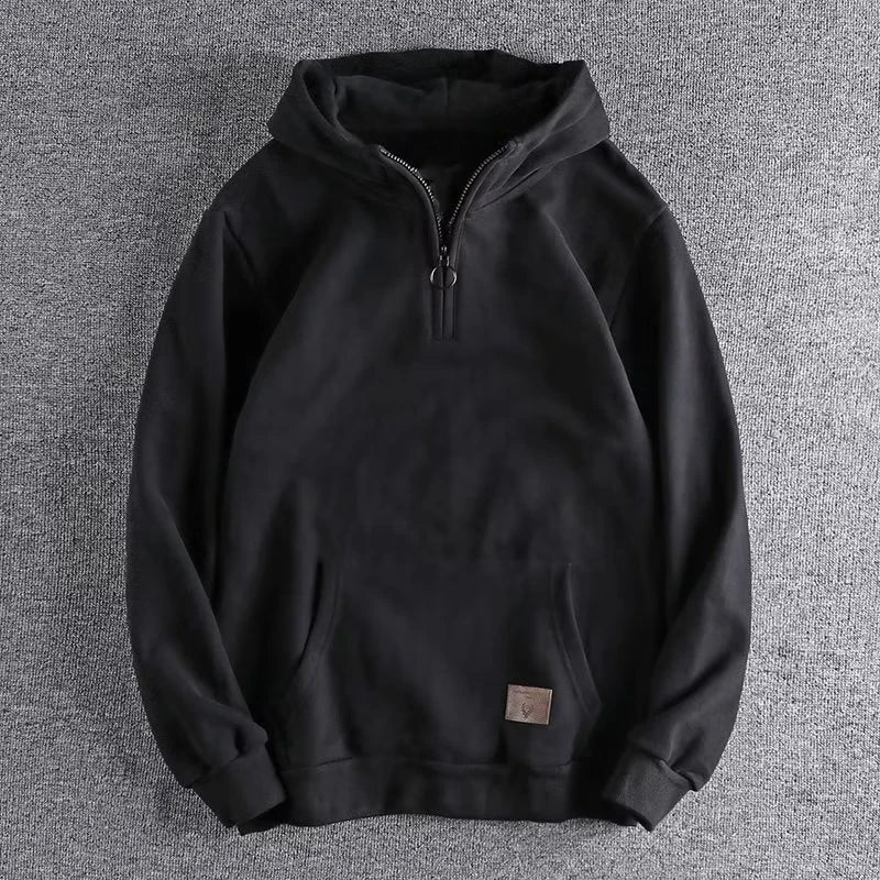 Fashion Hooded Zip-up Men Sweatshirt Spring Casual Trend Loose Solid Big Pocket Tops Vintage High Quality Loose Sport Coats