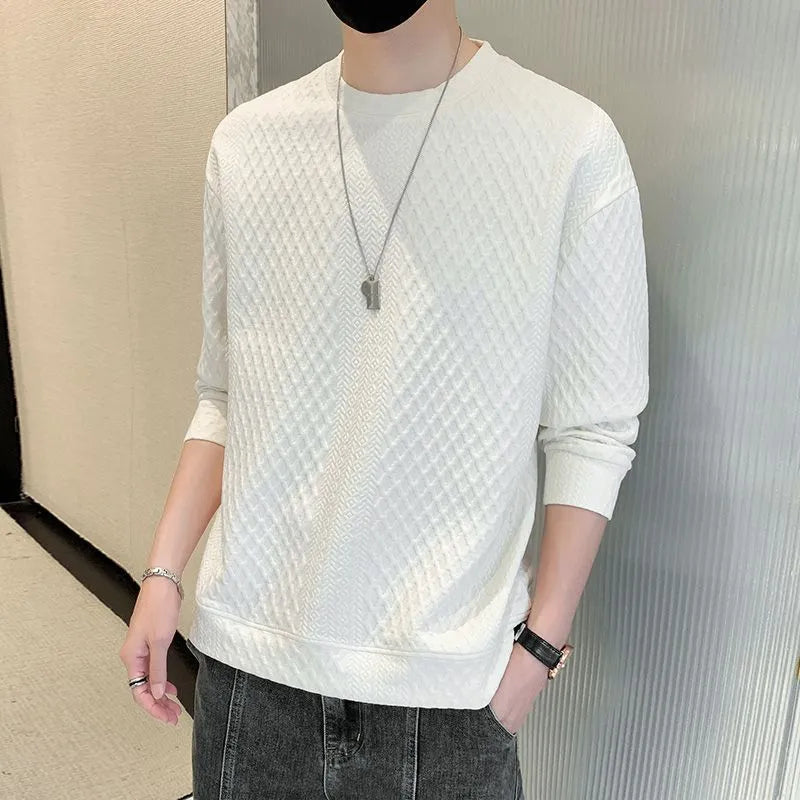 Spring Autumn Y2K Elegant Fashion KPOP Sweatshirt Man Fashion All Match Long Sleeve Top Solid Color Casual Pullover Male Clothes