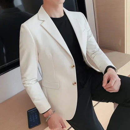 saferido  New Suit Jacket Mens Fashion Tops Slim Handsome Spring Autumn Male Suits Coat British Casual Men White Blazer Jacket Solid