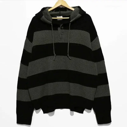 saferido Knit Sweater Male Loose Fit Striped Men's Clothing Black Spliced Pullovers Korean Fashion Hoodies Y2k Streetwear New in Tops A V