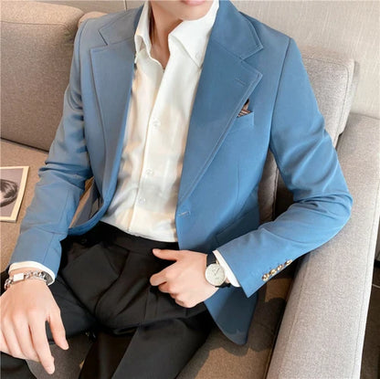 saferido  High Quality Korean Slim Fit Blazer Jackets Men Clothing Simple Two Buttons Business Formal Wear Casual Suit Coats 3XL-S