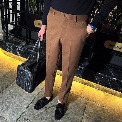 saferido Autumn Winter Suit Pants Men Thick Business Elastic Waist Classic Grey Brown Woolen Straight Korean Formal Trousers Male 29-35