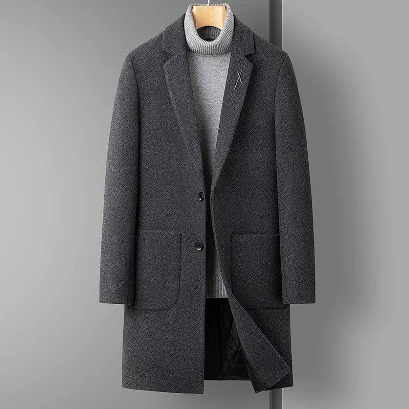 High Quality  Men's Fashion Handsome Trend Casual Plus Cotton Wool Coat Coat Long Coat Men  Cashmere  Thick （Winter)  Polyester