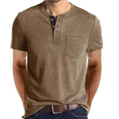 Summer Henley Collar T-Shirts Mens Short Sleeve Casual Men's Tops Tee Fashion Solid Cotton T Shirt for Men