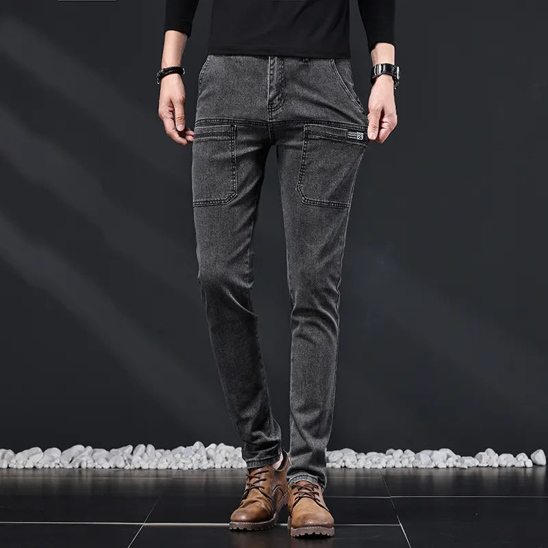 New Men's Slim Jeans Stretch Skinny Multi Pocket Fashion Designer Denim Trousers Male Brand Clothes Pants Streetwear