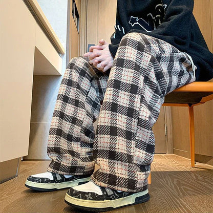 Green Plaid Pants Men Harajuku Winter Wide Leg Checked Trousers Male Oversize Big Size Casual Sweatpants Streetwear 8XL