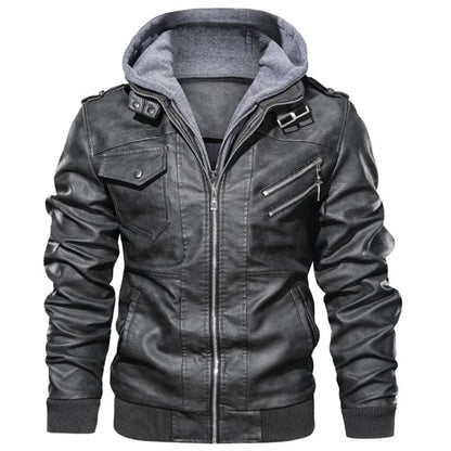 Men Brand Military Hooded Zipper Motorcycle Leather Jacket PU Leather Jackets Autumn Coat Plus Size S-5XL