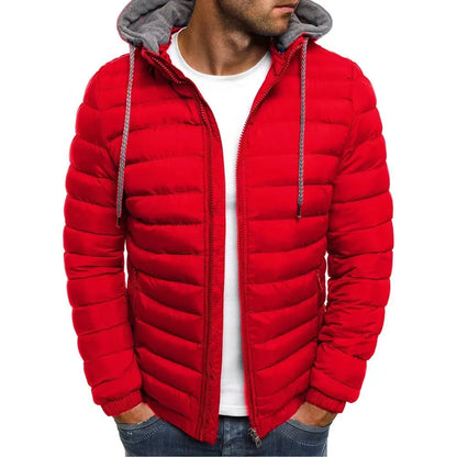 Outdoor Men's Cotton Clothes Fashion Trend Solid Color Long-sleeved Overcoat Winter Warm Hooded Jacket Oversized Zipper Tops