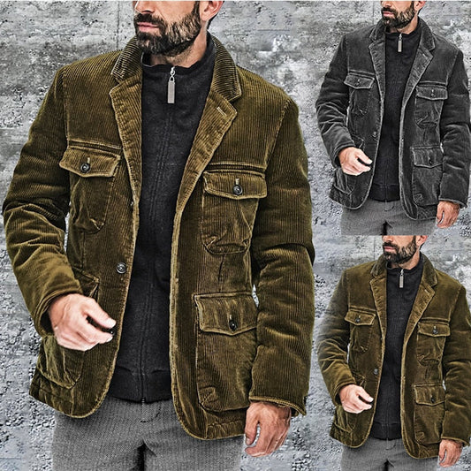 Clothing New Corduroy Pockets Coat Men's Winter Top Plus Velvet Thickened Large Size Button Up Jacket For Men