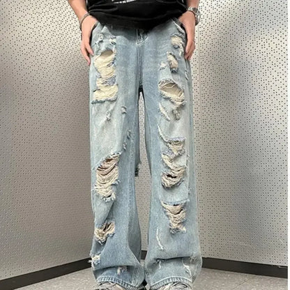 saferido Vintage Distressed Straight-leg Jeans American Style Slimming Bell Bottoms Loose Fit High-waisted Summer Thin Version For Men