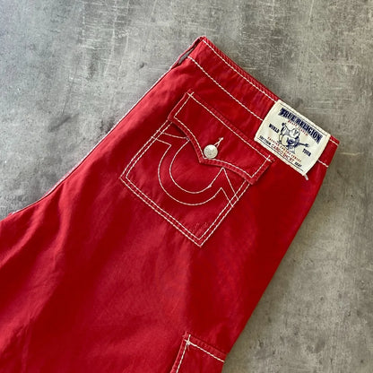 saferido Y2K New Line Embroidered Red Denim Mid Pants American Retro Gothic Jeans Men Street Hip Hop Harajuku Punk Loose Wide Legs Shorts