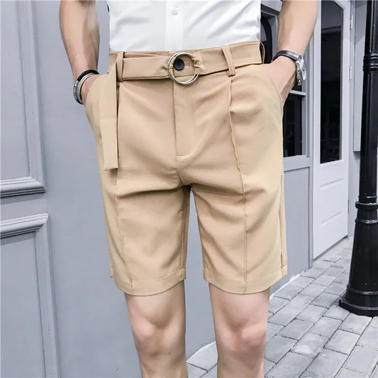 saferido Summer Korean Shorts Men's Fashion Solid Color Business Casual Dress Shorts Men Streetwear Wild Loose Suit Shorts Mens S-XL