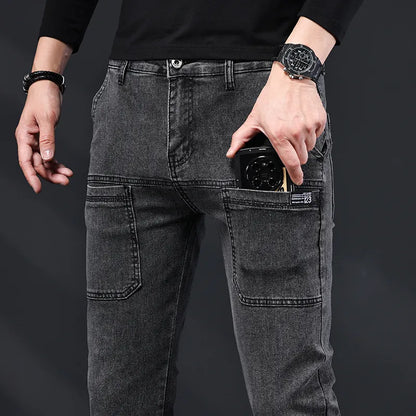 New Men's Slim Jeans Stretch Skinny Multi Pocket Fashion Designer Denim Trousers Male Brand Clothes Pants Streetwear