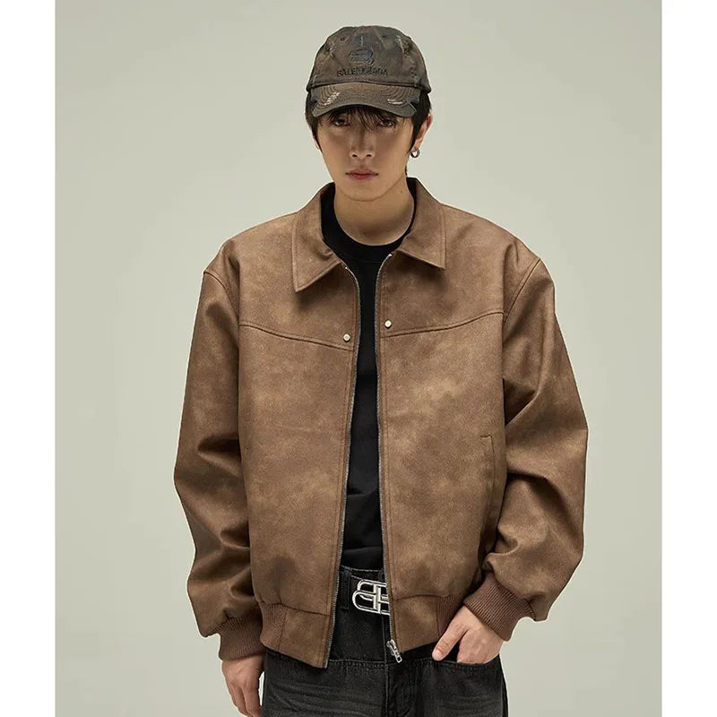 Hip Hop Retro Motorcycle Leather Jackets Man American Street Casual Suede Bomber Coats Spring Autumn Zipper Handsome Outwear New