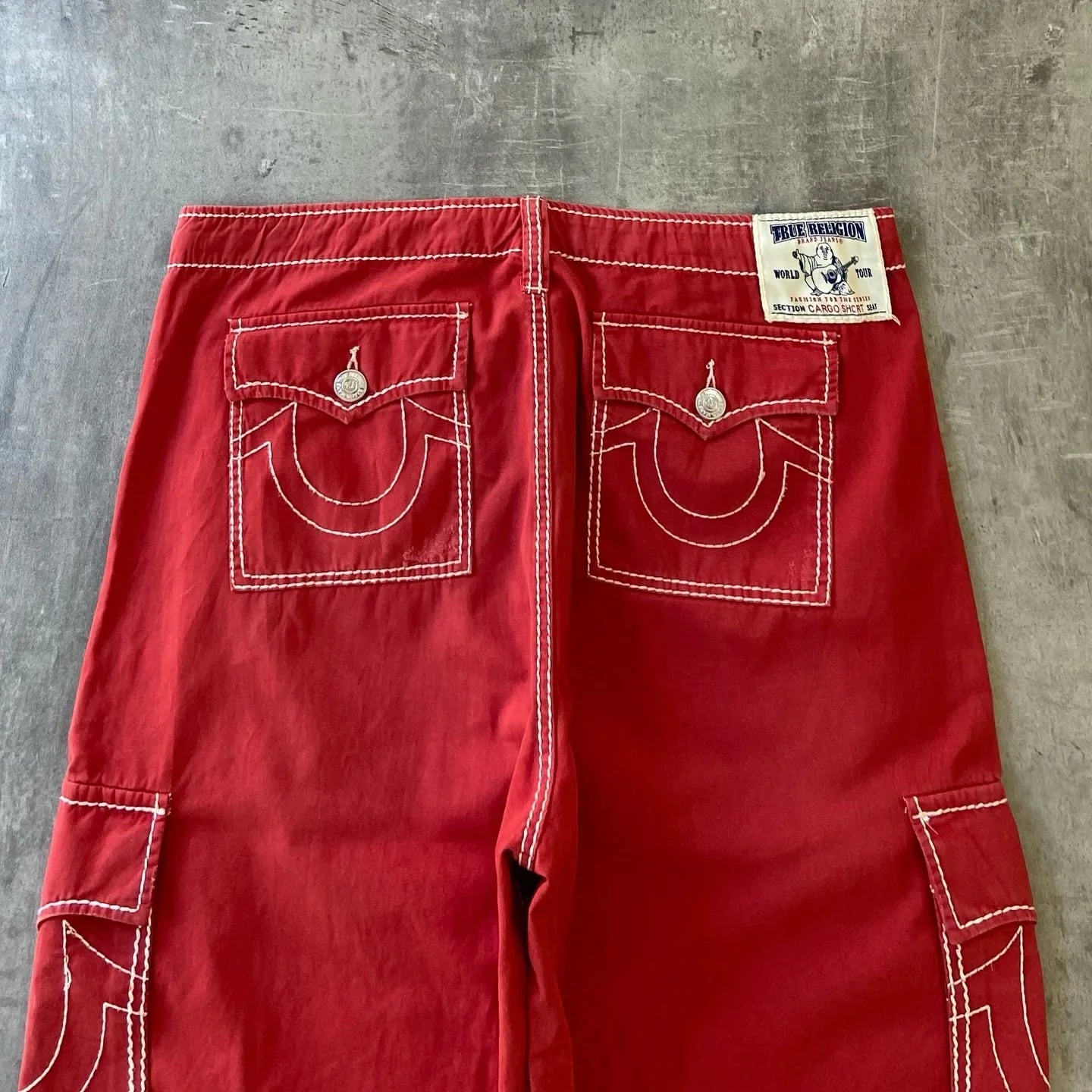 saferido Y2K New Line Embroidered Red Denim Mid Pants American Retro Gothic Jeans Men Street Hip Hop Harajuku Punk Loose Wide Legs Shorts