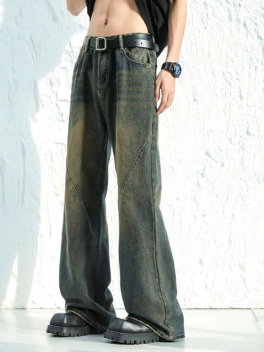 Men Summer NEW Patchwork Vintage Wide Leg Soft Jeans Carago Loose Oversized 3XL Daily Pants Men Straight Leg Goth Trouser