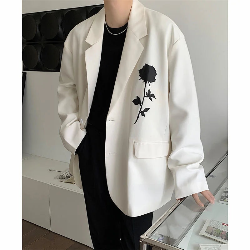 saferido Men's Printing Formal Suit Jackets Fashion Coats White/black Color Streetwear Blazers Oversized Casual Western Clothes S-XL